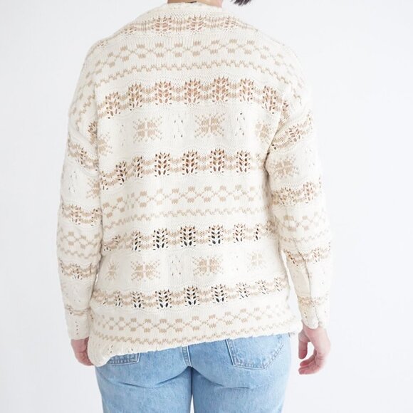 Vintage Liz Sport Cream Tan Knit Grandmacore 100% Cotton Crewneck Sweater M - Picture 3 of 10